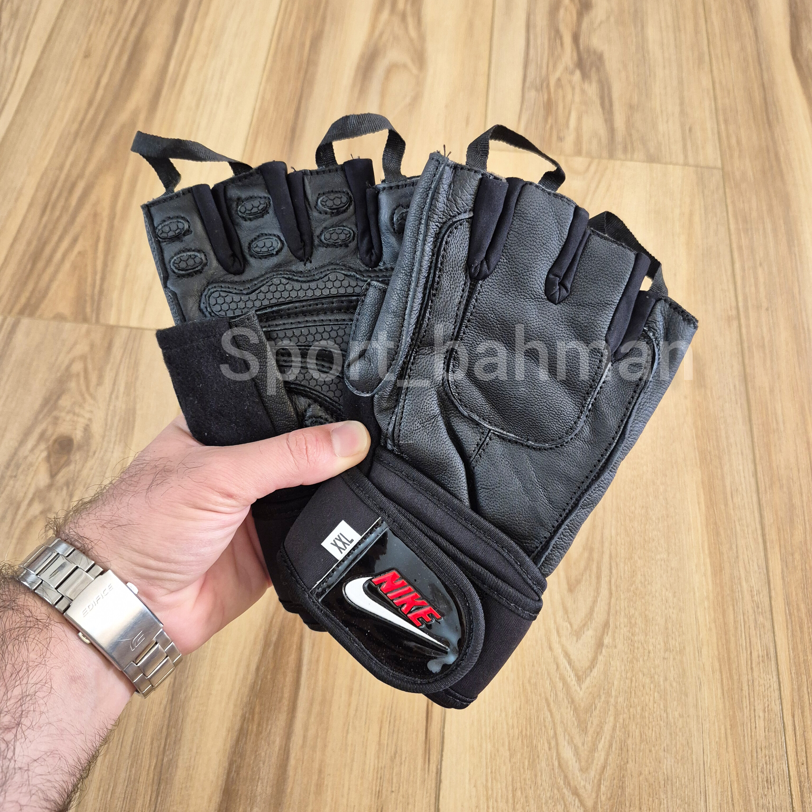 دستکش بدنسازی نایک چرمی کف ژله ای سایز 2XL